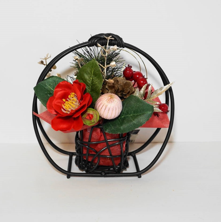 椿アレンジ お正月飾り 造花 アーティフィシャルフラワー 3520