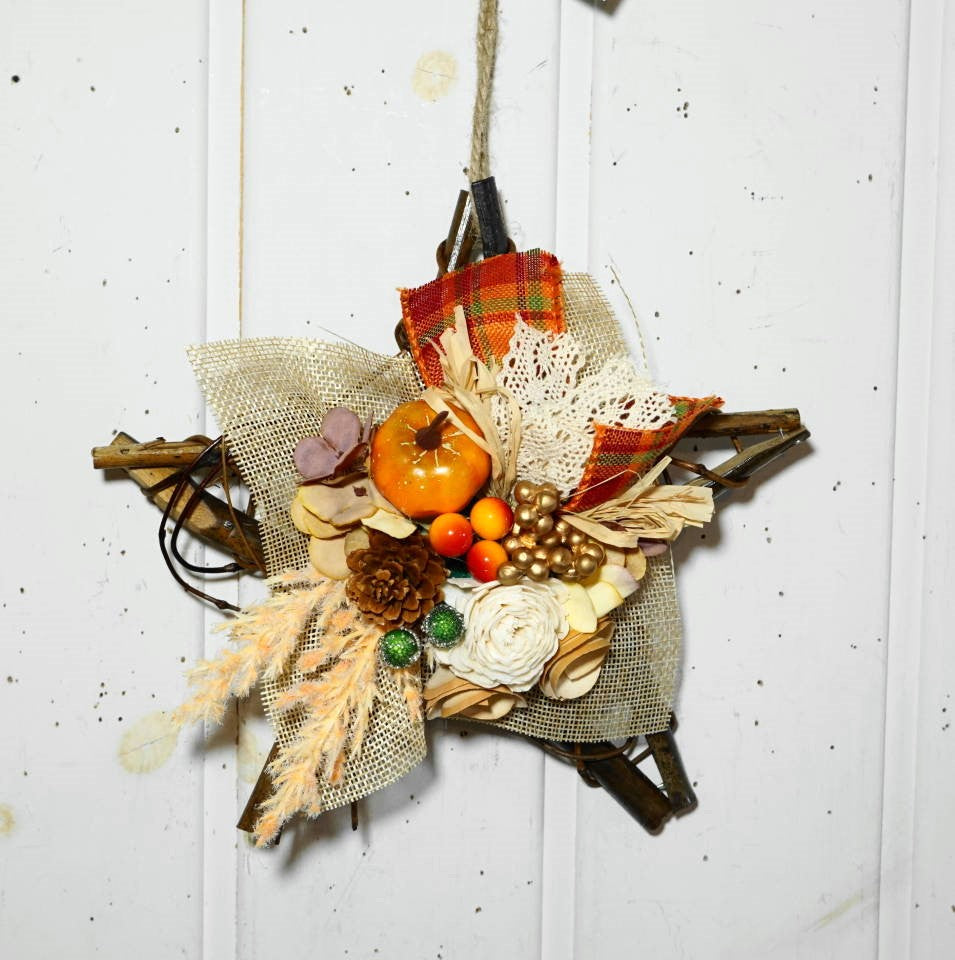 オータムスターリース （6303） 20cm ☆秋のディスプレーに！ 造花