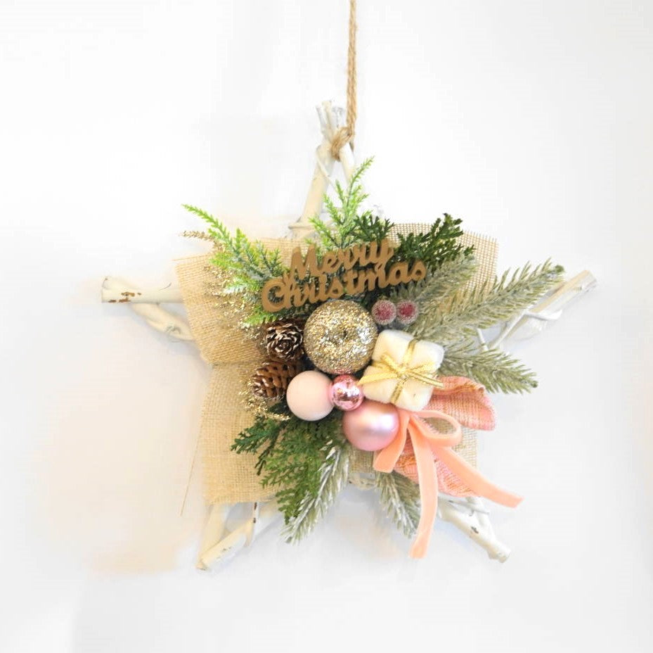 クリスマスリース ホワイトスター 25cm クリスマス造花 HSM6186WH