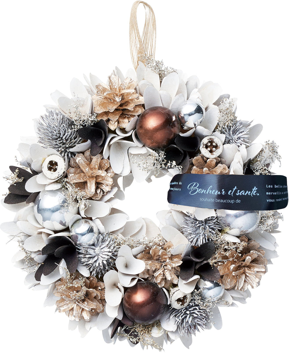 クリスマスリース 25cm ホワイト33M ドライフラワーのリース