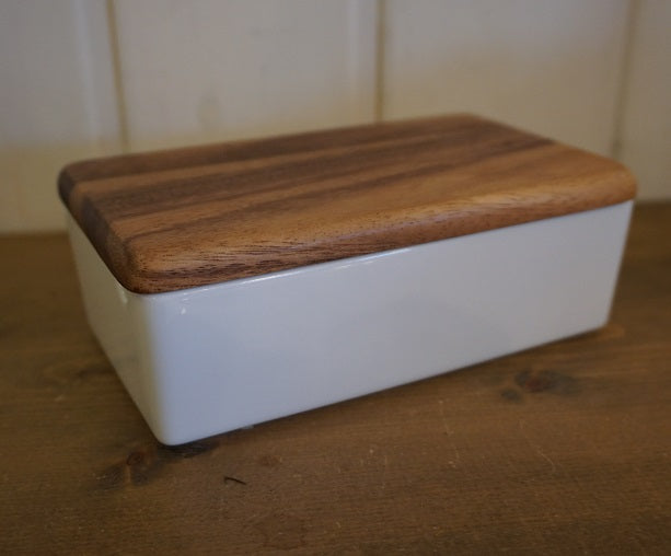 陶器 木ふた バターケース200 日本製【ナチュラル キッチン雑貨