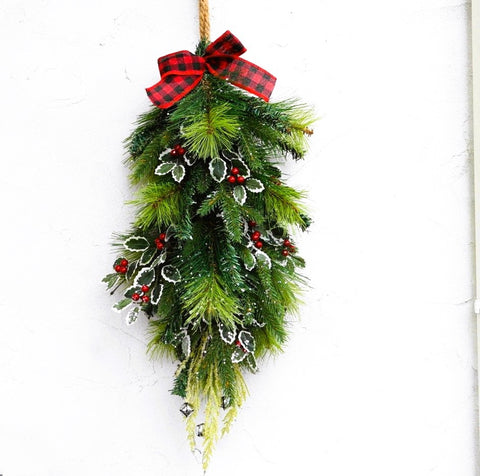 ハンギングドロップ ツリー造花　クリスマスリース　縦型　1943RD