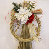 正月飾り しめ縄 おしゃれ　ホワイトダリア　H37cm 　造花　5560