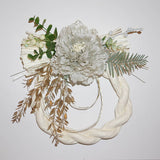 正月飾り しめ縄 おしゃれ　白しめ縄　ぼたん/ピオニー　グレイ　造花　洋風　5572