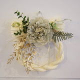 正月飾り しめ縄 おしゃれ　白しめ縄　ぼたん/ピオニー　グレイ　造花　洋風　5572