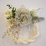 正月飾り しめ縄 おしゃれ　白しめ縄　ぼたん/ピオニー　グレイ　造花　洋風　5572