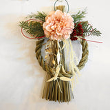 正月飾り しめ縄 おしゃれ　H27cm　　ピンクダリア　造花　5586