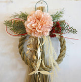 正月飾り しめ縄 おしゃれ　H27cm　　ピンクダリア　造花　5586