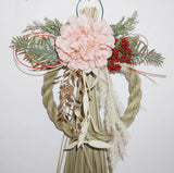 正月飾り しめ縄 おしゃれ　H27cm　　ピンクダリア　造花　5586