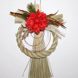 正月飾り しめ縄 おしゃれ　H27cm　レッドダリア　造花　5631