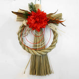 正月飾り しめ縄 おしゃれ　H27cm　レッドダリア　造花　5631