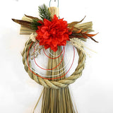 正月飾り しめ縄 おしゃれ　H27cm　レッドダリア　造花　5631