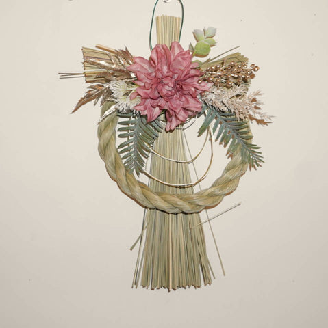 正月飾り しめ縄 おしゃれ　H27cm　モーブダリア　造花　5646