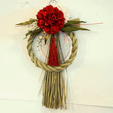 正月飾り しめ縄 おしゃれ　レッドダリア＋あじさい　H37cm 　造花　5654