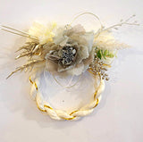 正月飾り しめ縄 おしゃれ　ホワイトしめ縄14cm　ぼたん/ピオニー　造花　洋風　5660