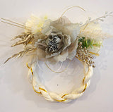 正月飾り しめ縄 おしゃれ　ホワイトしめ縄14cm　ぼたん/ピオニー　造花　洋風　5660